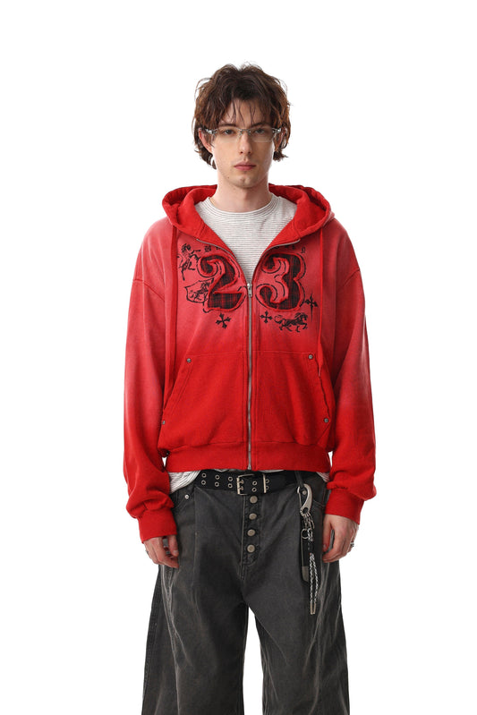 23 Baskılı İsyan Yama Detaylı Kapüşonlu Sweatshirt Naxro