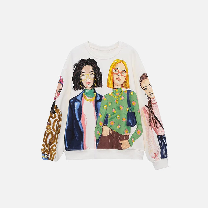 Kız Karikatür Baskılı Günlük Polar Sweatshirt