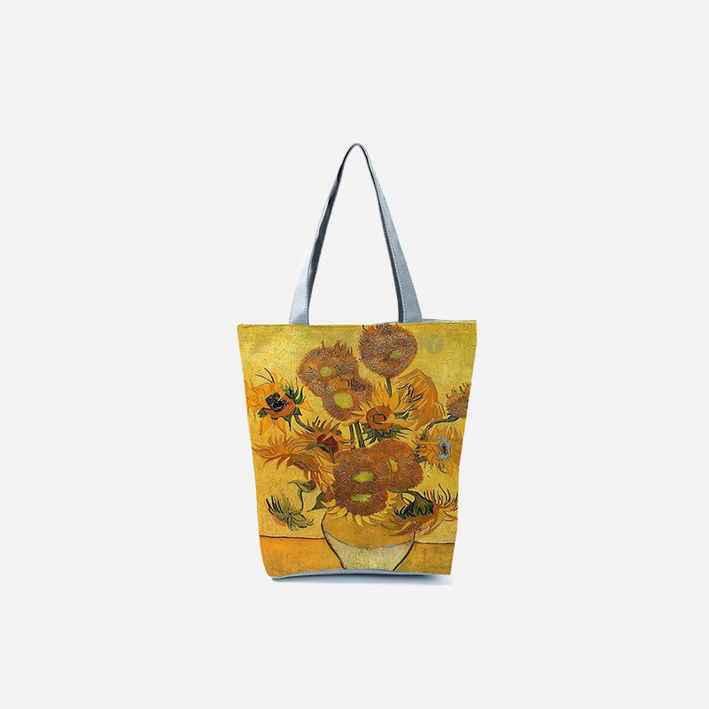 Sarı Çiçek Desenli Retro Tote Çanta