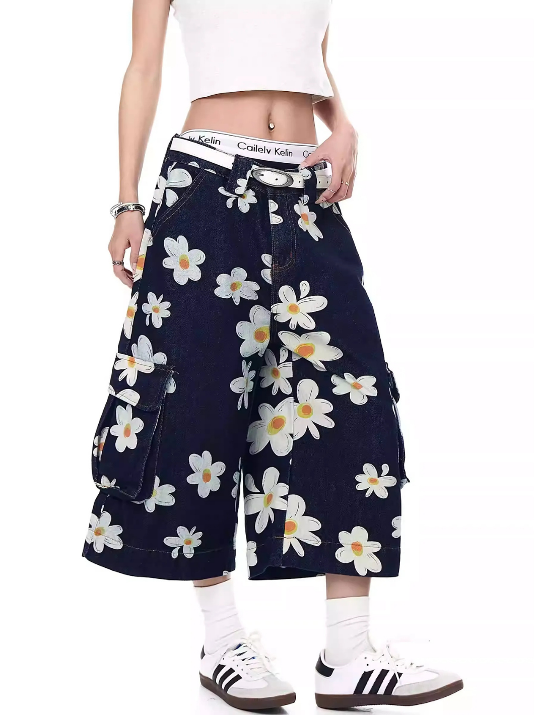 Daisy Print Workwear Shorts