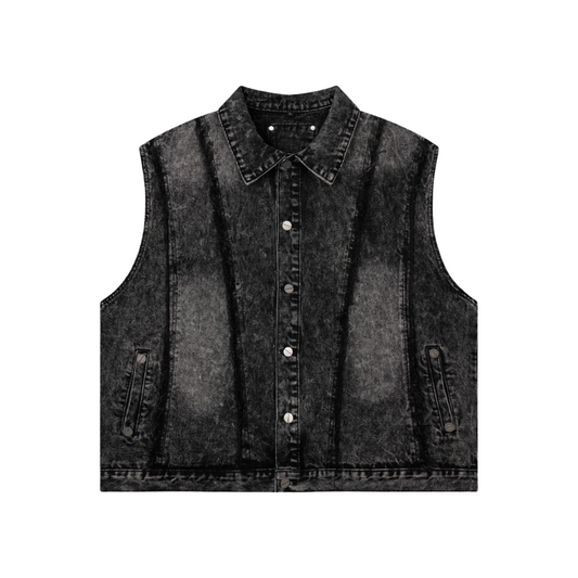 Eskitilmiş Panelli Denim Yelek