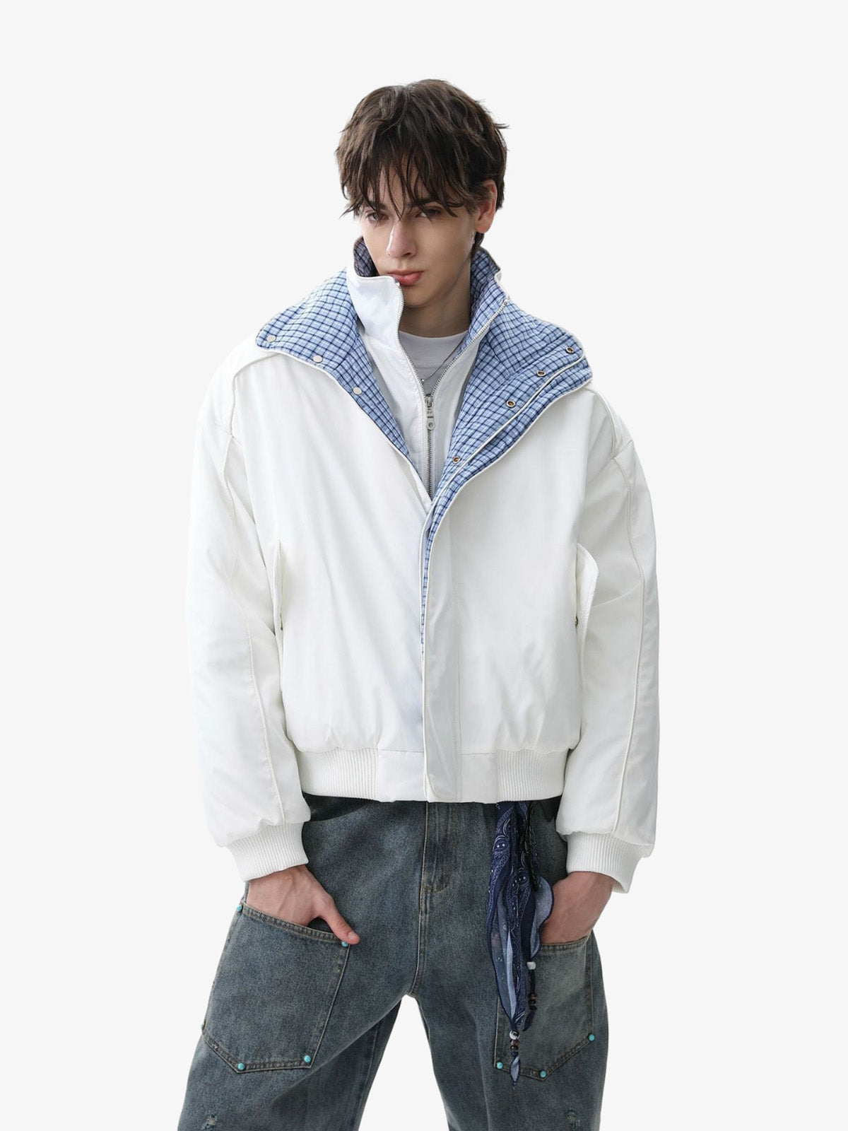 Plaid Collar Quilted Retro Jacket