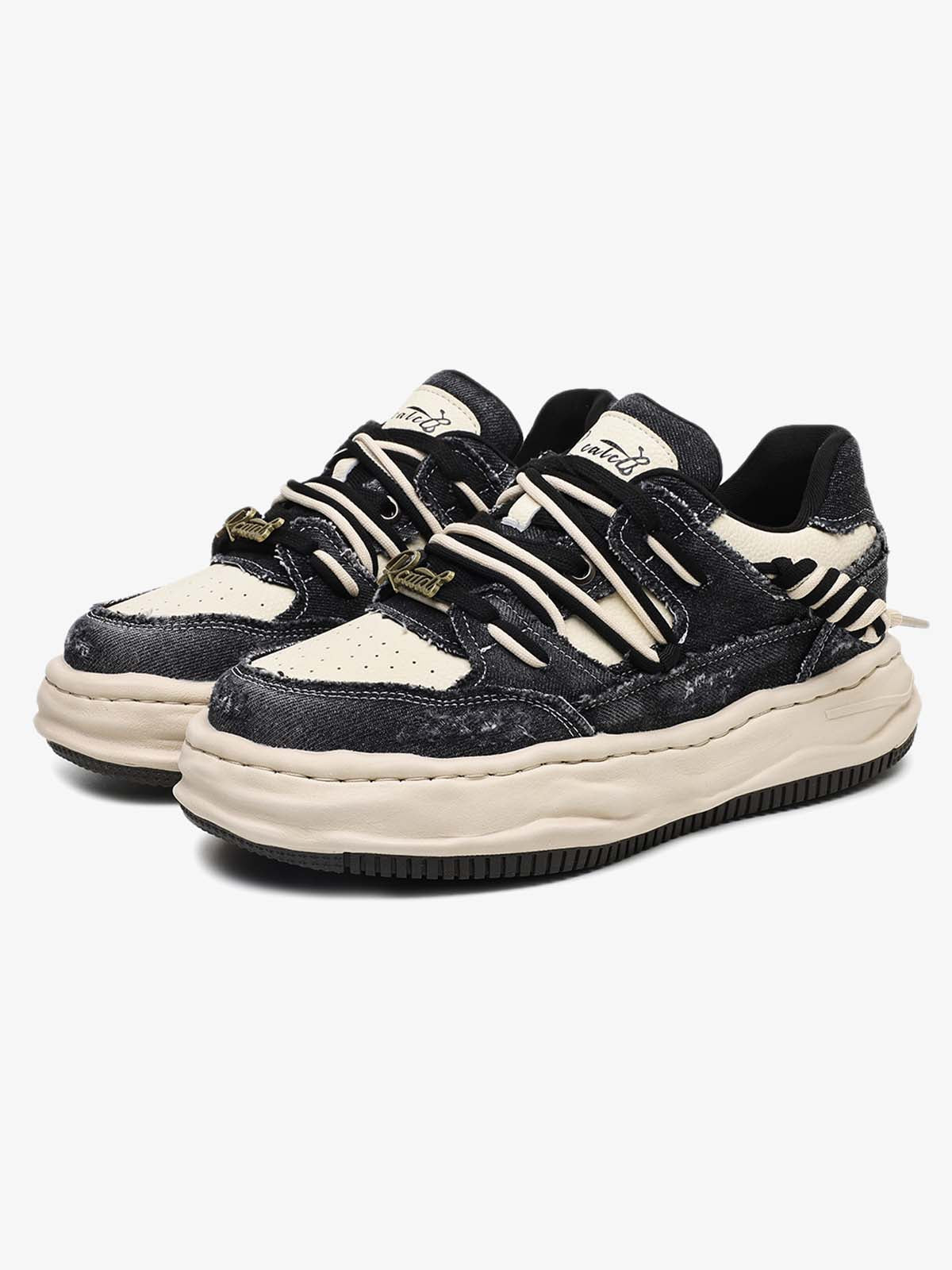 Nakış Yazılı Eskitme Denim Platform Sneaker
