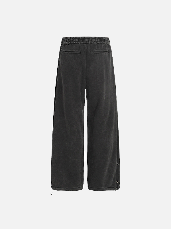 Dikey Yazı Baskılı Yıkamalı Bol Paça Pantolon