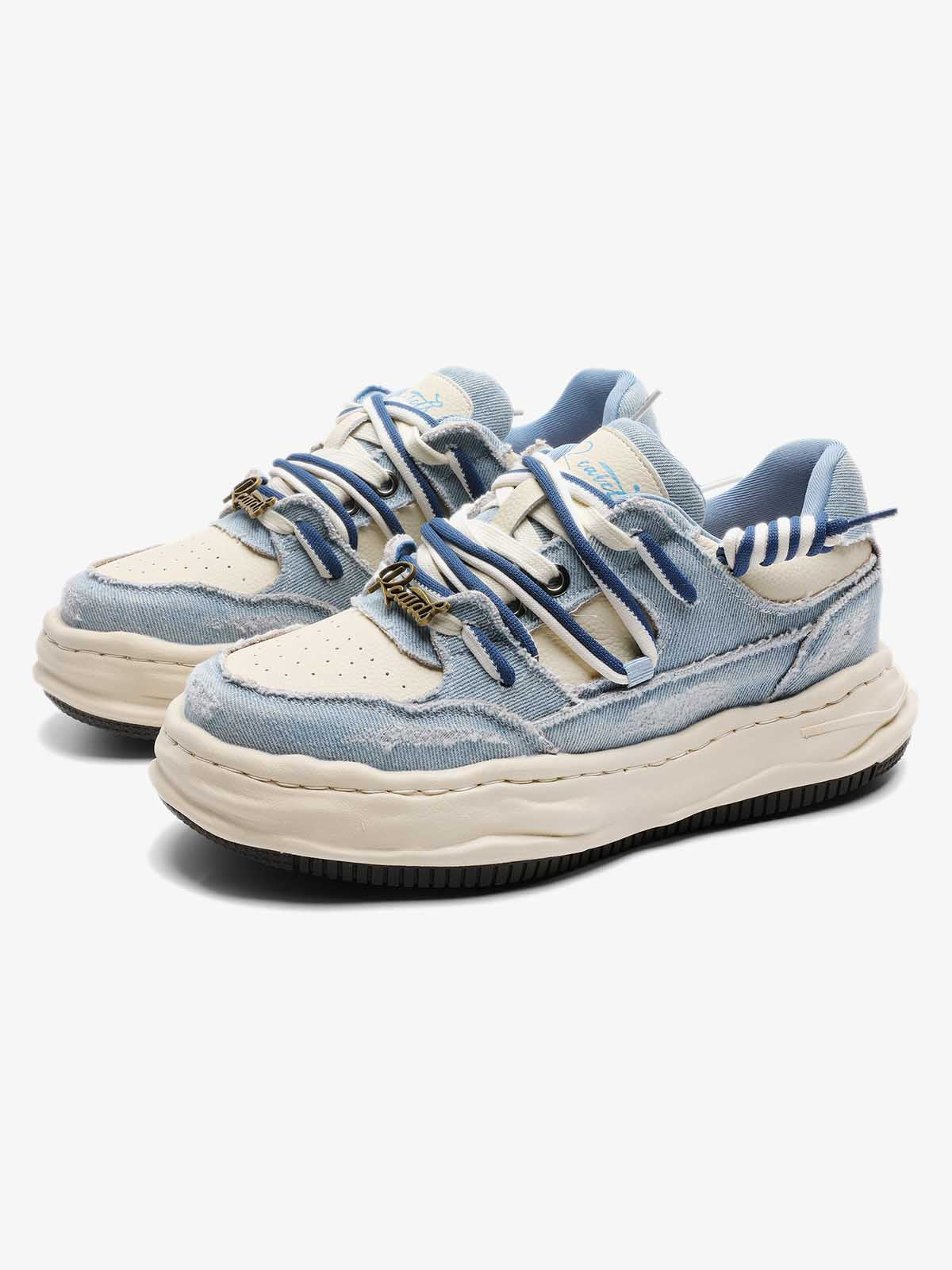 Nakış Yazılı Eskitme Denim Platform Sneaker