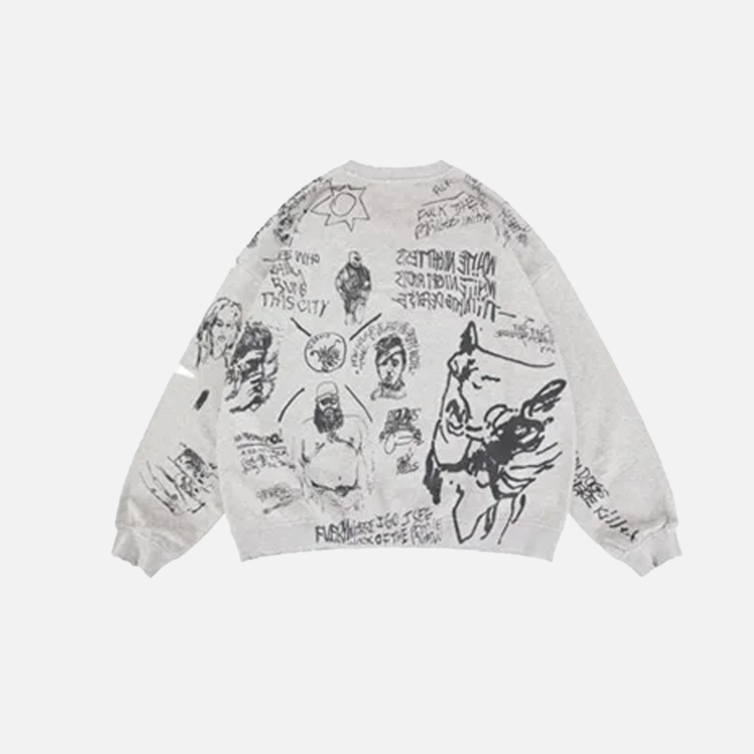 Preppy Hip Hop Oversize Baskılı Sweatshirt
