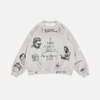 Preppy Hip Hop Oversize Baskılı Sweatshirt
