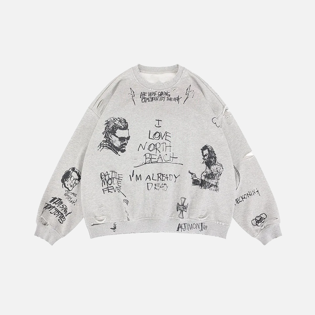 Preppy Hip Hop Oversize Baskılı Sweatshirt