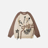 Front view of the beige "Smile" Letter Print Loose Knitted Sweater