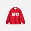 Front view of the red Y2K Loose Sports Sweatshirt in a gray background