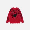 Front view of the red Y2K Web Weaver Sweater in a gray background