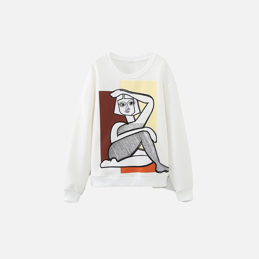 Kışlık Nakışlı Bisiklet Yaka Sweatshirt