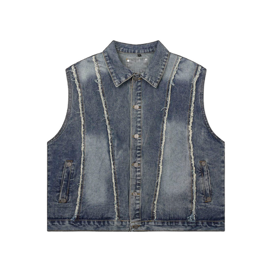 Eskitilmiş Panelli Denim Yelek