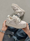 Nakış Yazılı Eskitme Denim Platform Sneaker