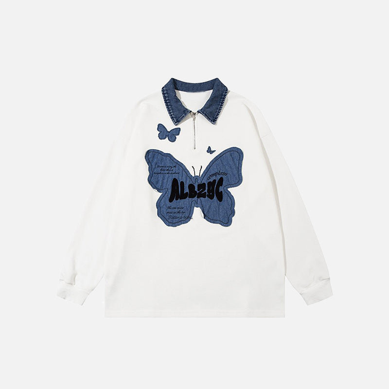 Kelebek Yamalı Oversize Denim Sweatshirt