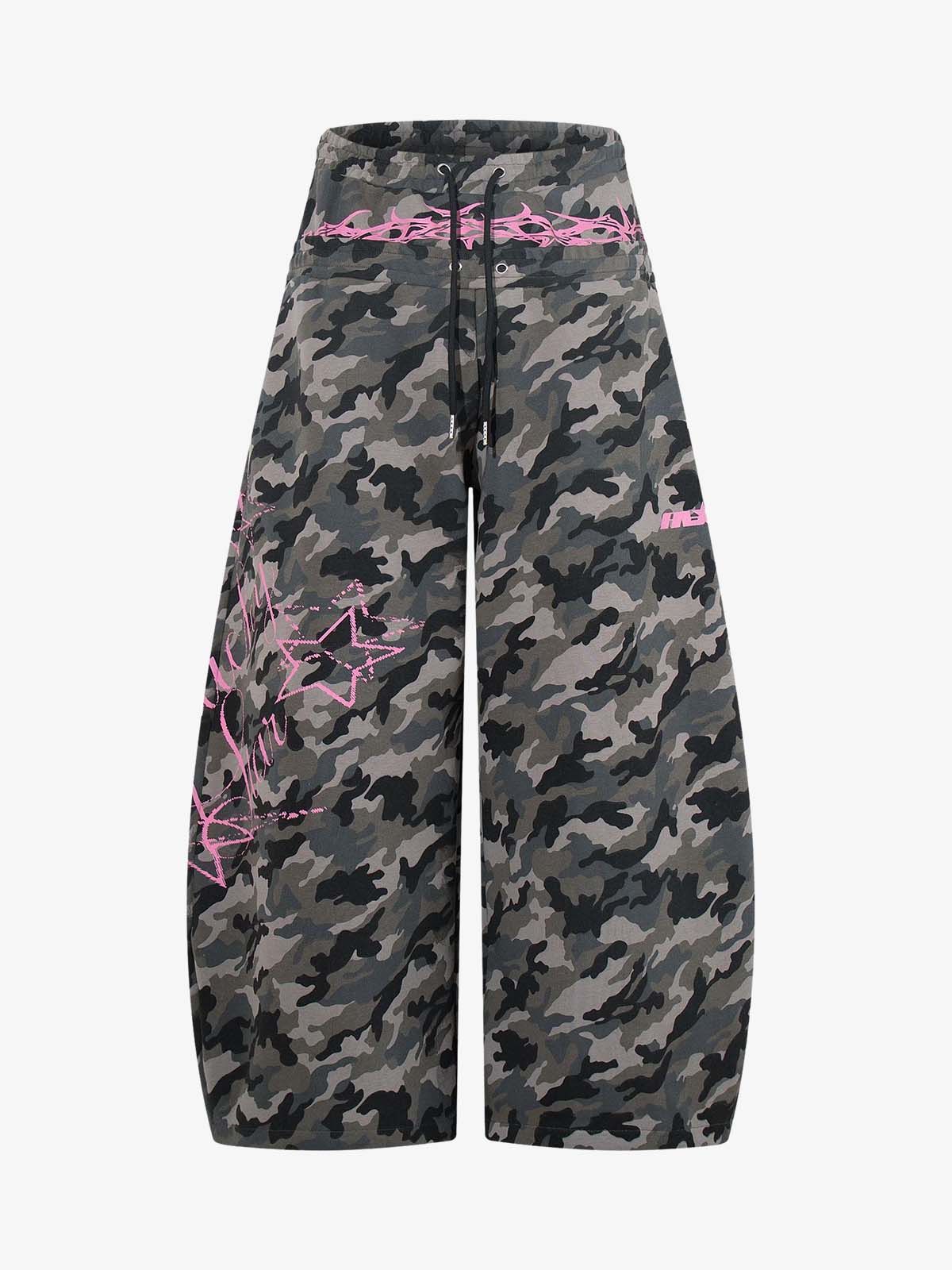 Camouflage Pink Patterned Barrel-Leg Joggers
