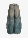 Fıçı Kesim Çamur Boyalı Yıpratılmış Vintage Kot Pantolon Naxro