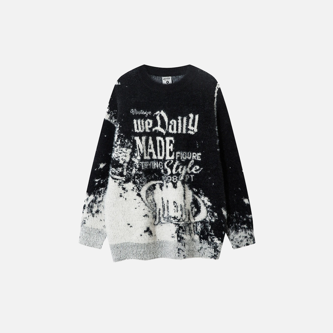 Kadın Moda Retro Harf Desenli Hip Hop Örgü Kazak