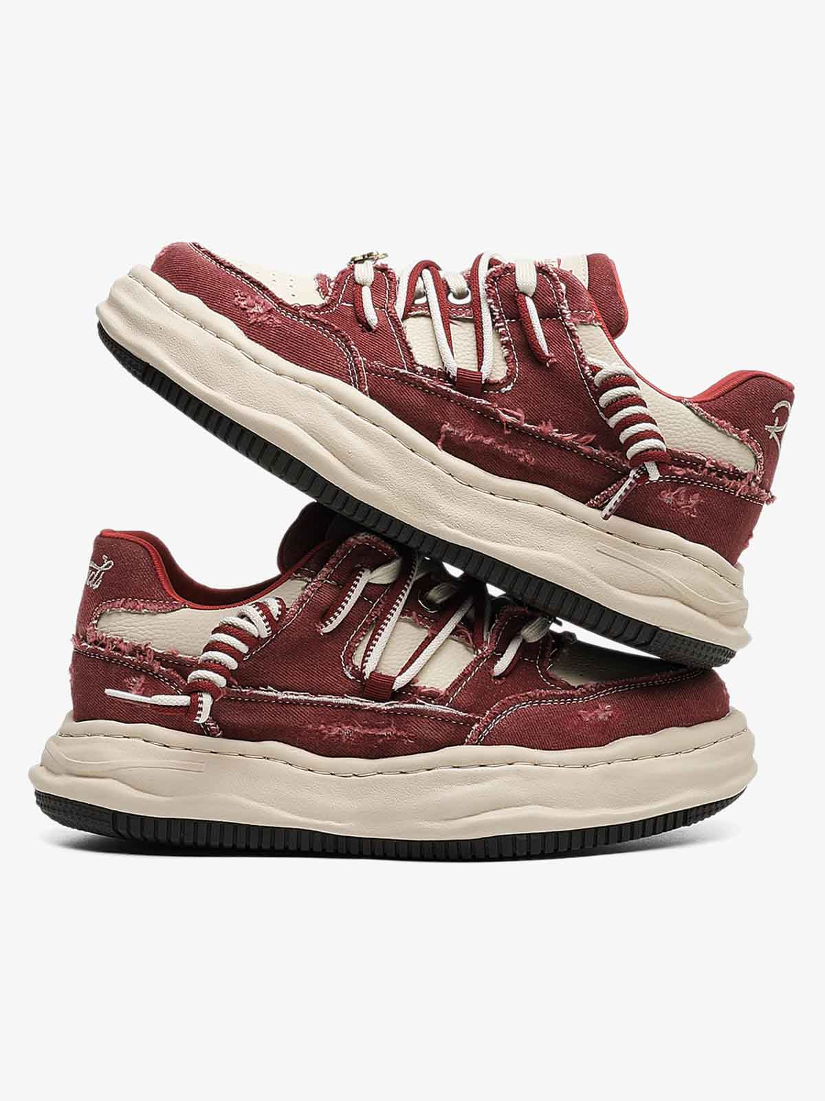 Nakış Yazılı Eskitme Denim Platform Sneaker