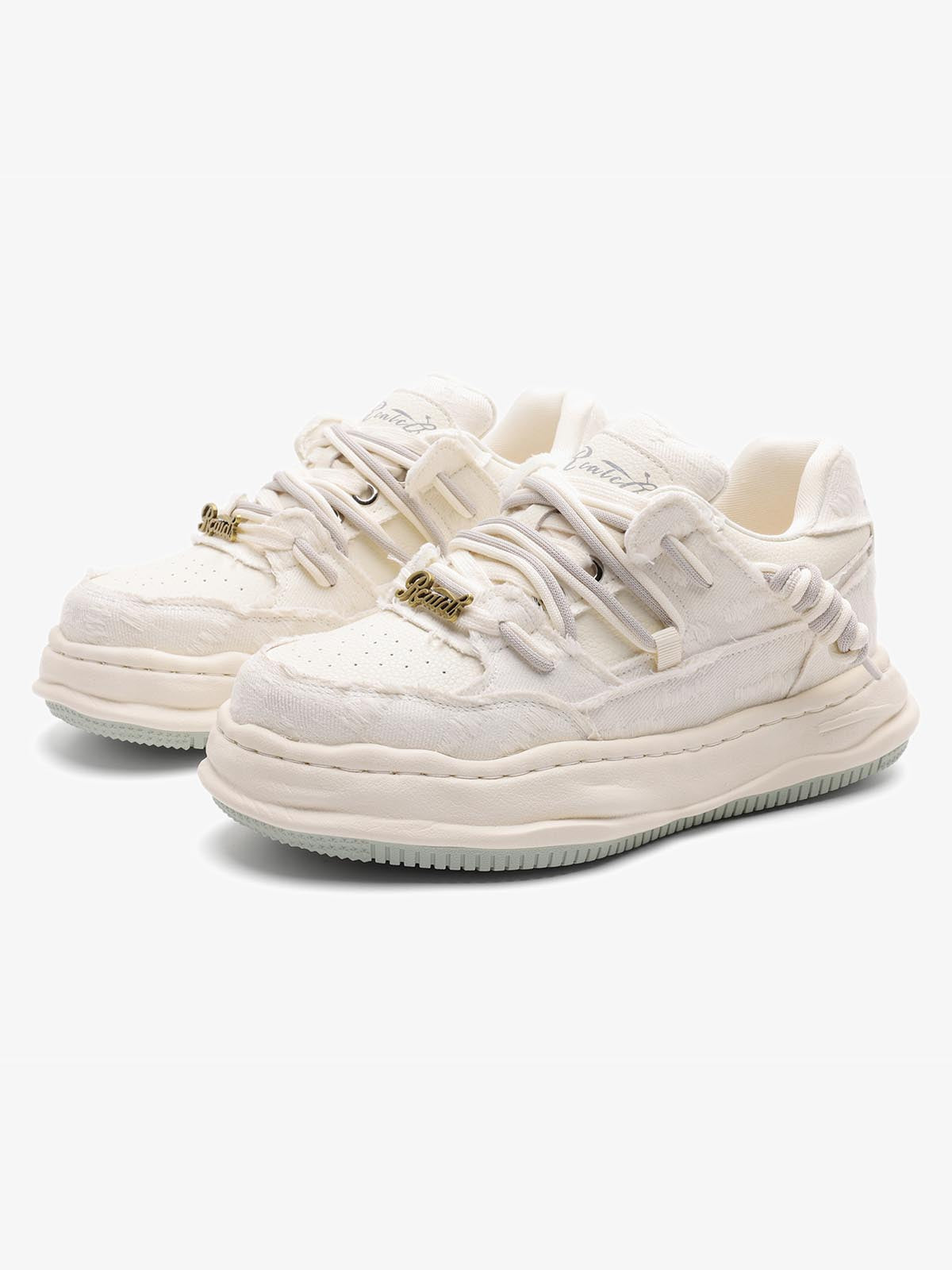 Nakış Yazılı Eskitme Denim Platform Sneaker