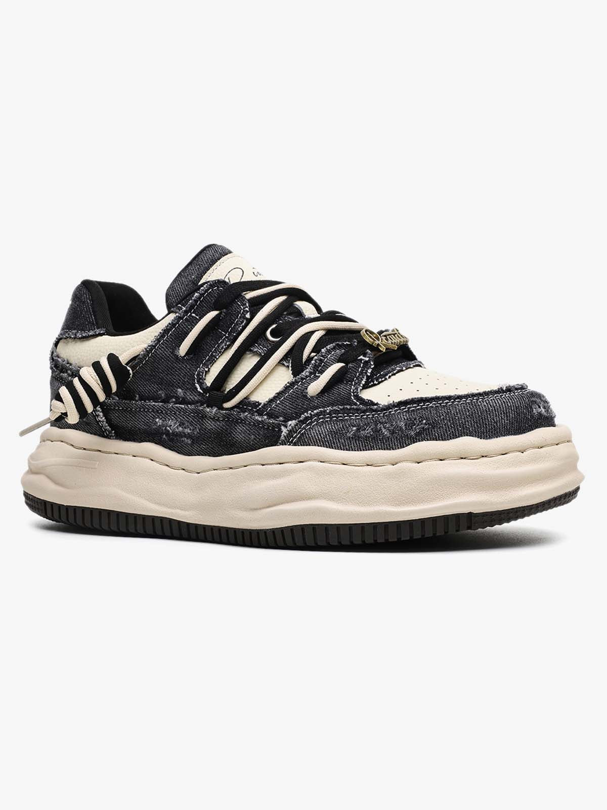 Nakış Yazılı Eskitme Denim Platform Sneaker