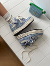 Nakış Yazılı Eskitme Denim Platform Sneaker