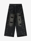 Vintage Washed Distressed Metal Ring Baggy Jeans 