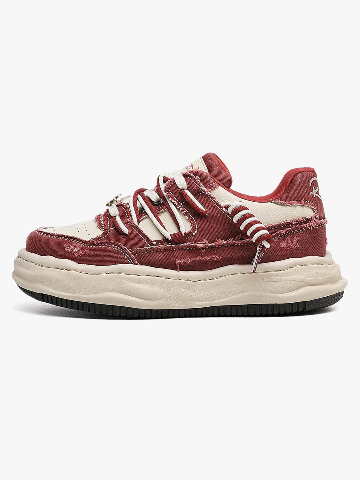 Nakış Yazılı Eskitme Denim Platform Sneaker