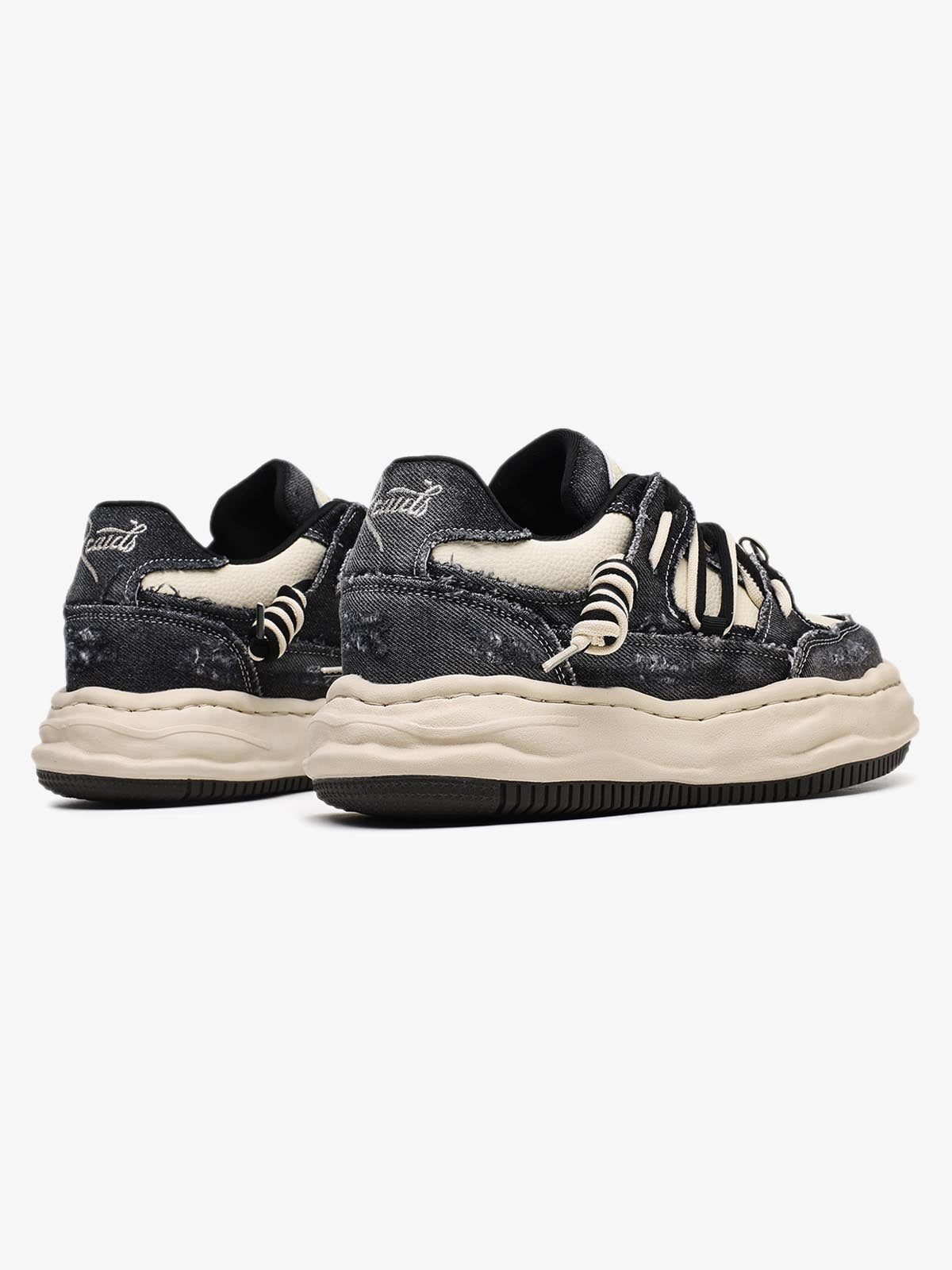 Nakış Yazılı Eskitme Denim Platform Sneaker