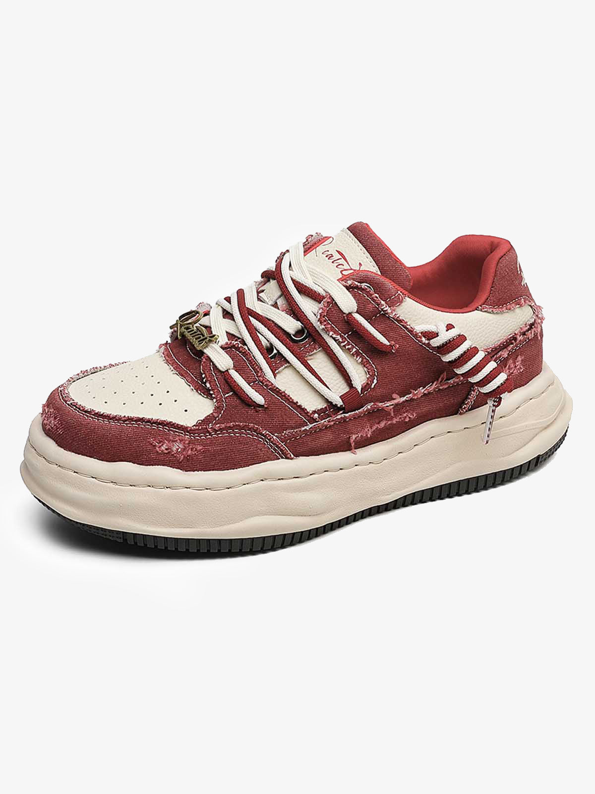 Nakış Yazılı Eskitme Denim Platform Sneaker