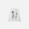 Front view of the white Graphic Dreamscape Sweater in a gray background