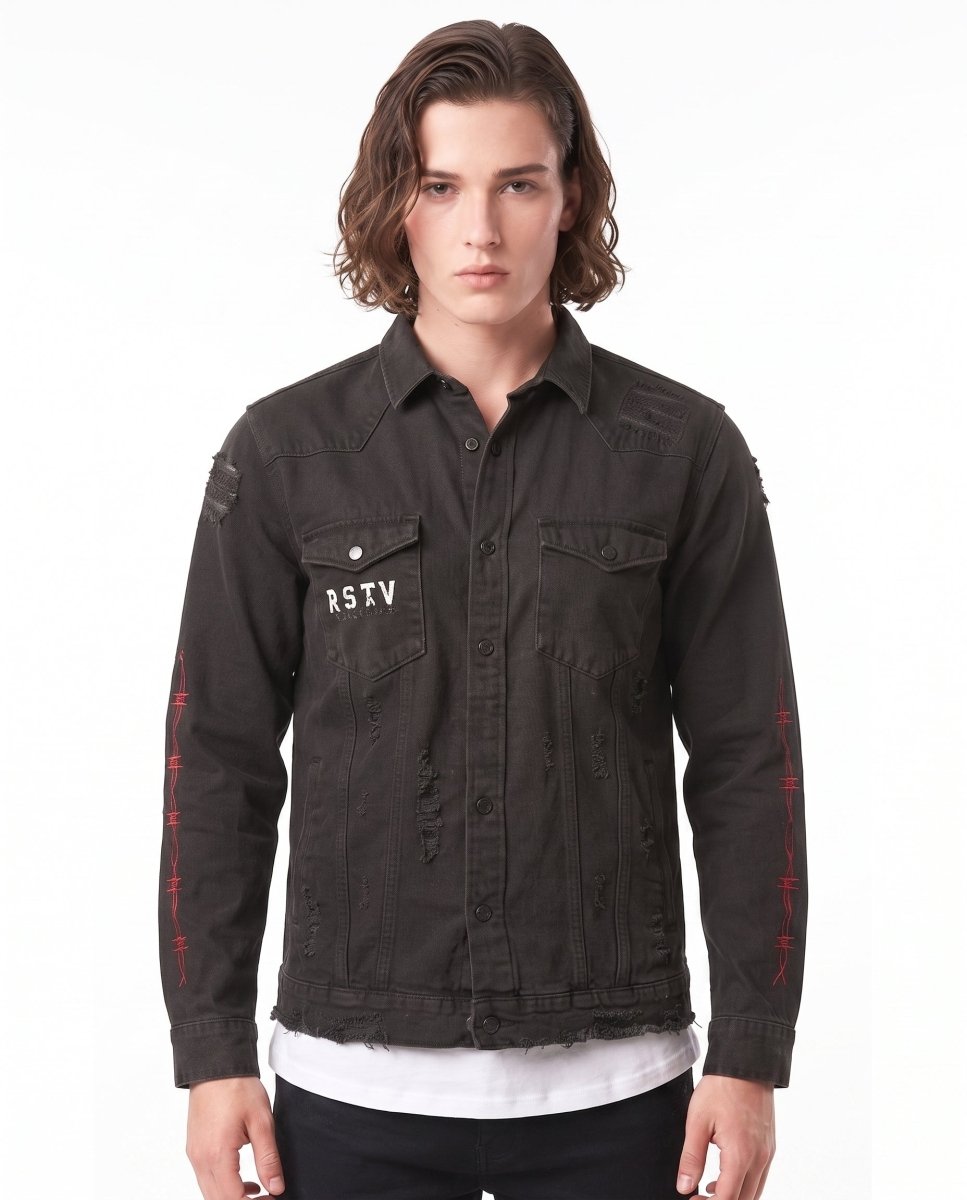 Grafik Baskılı Denim Ceket