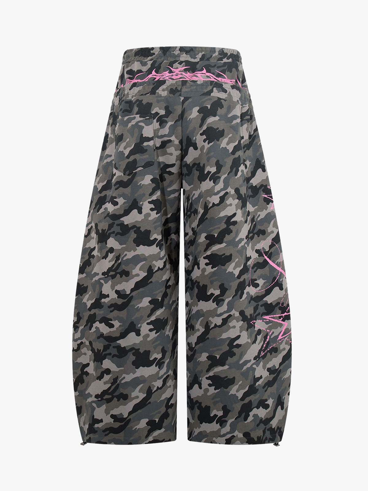 Camouflage Pink Patterned Barrel-Leg Joggers