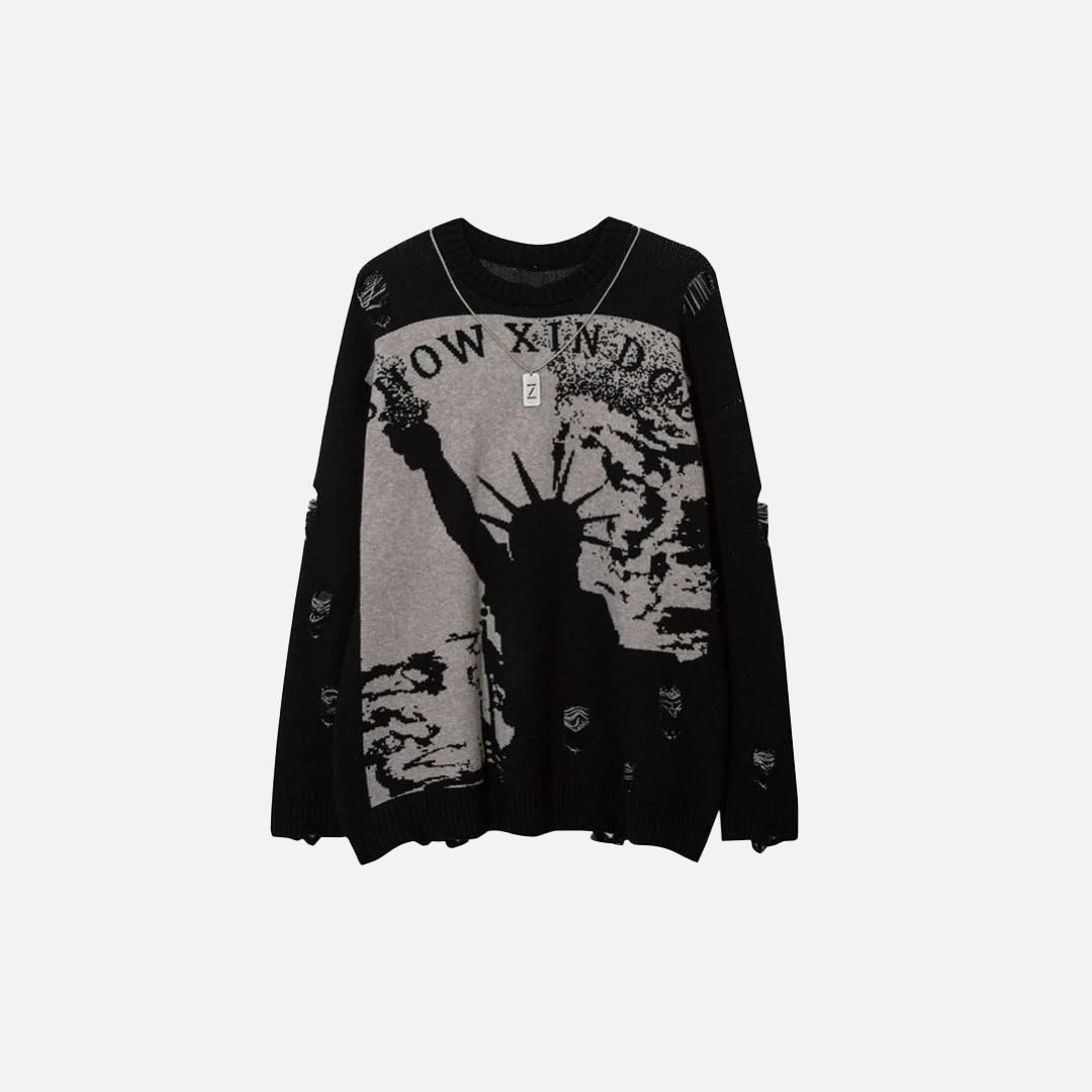 Gotik Sokak Stili Yırtık Detaylı Liberty Grunge Örgü Kazak