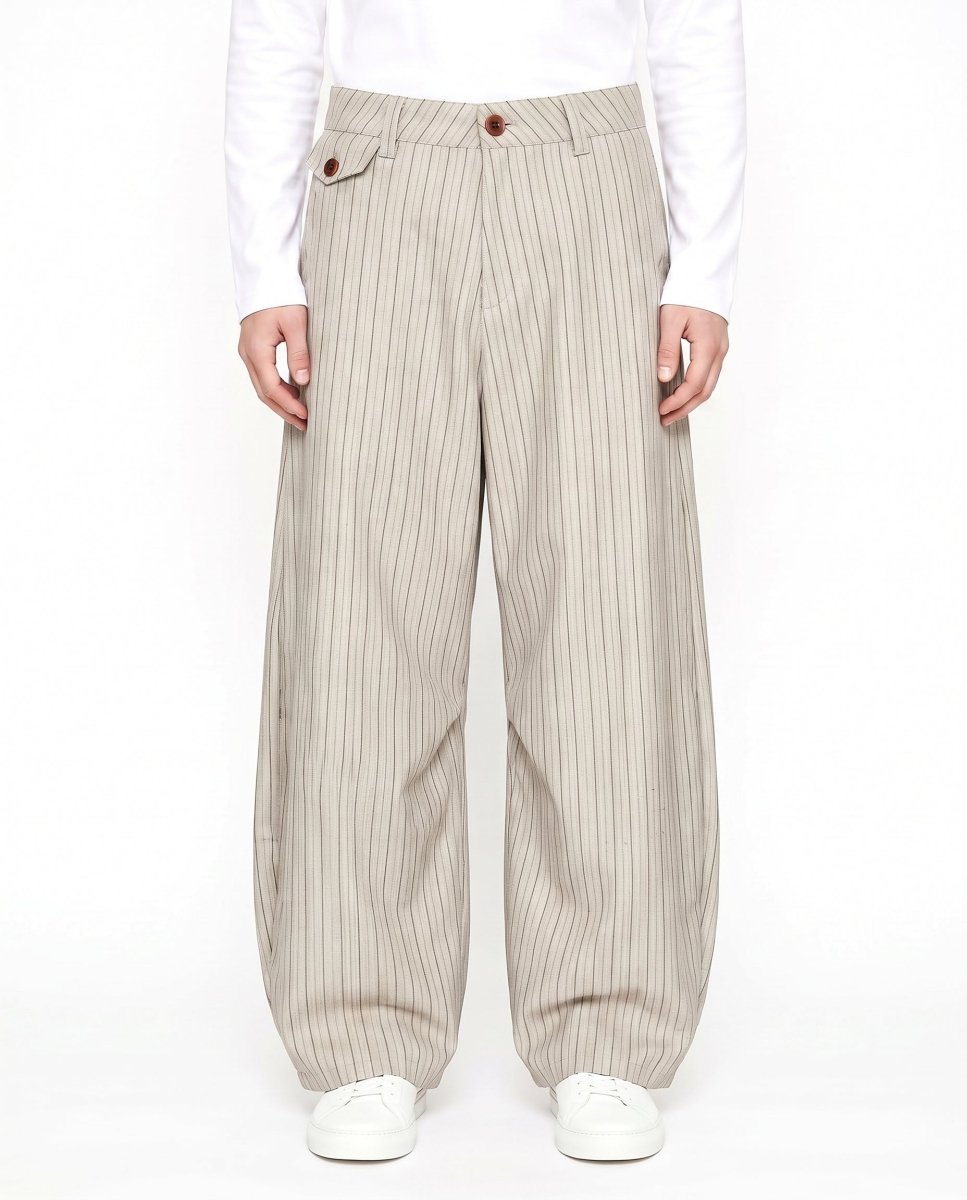 Çizgili Bol Paça Pantolon