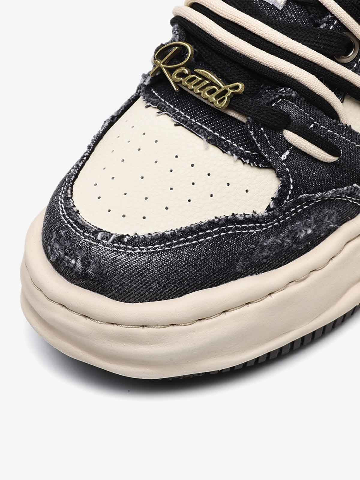 Nakış Yazılı Eskitme Denim Platform Sneaker