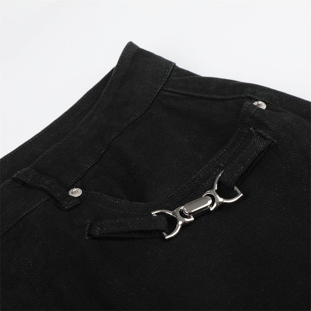 Metal Detaylı Geniş Paça Kot Şort