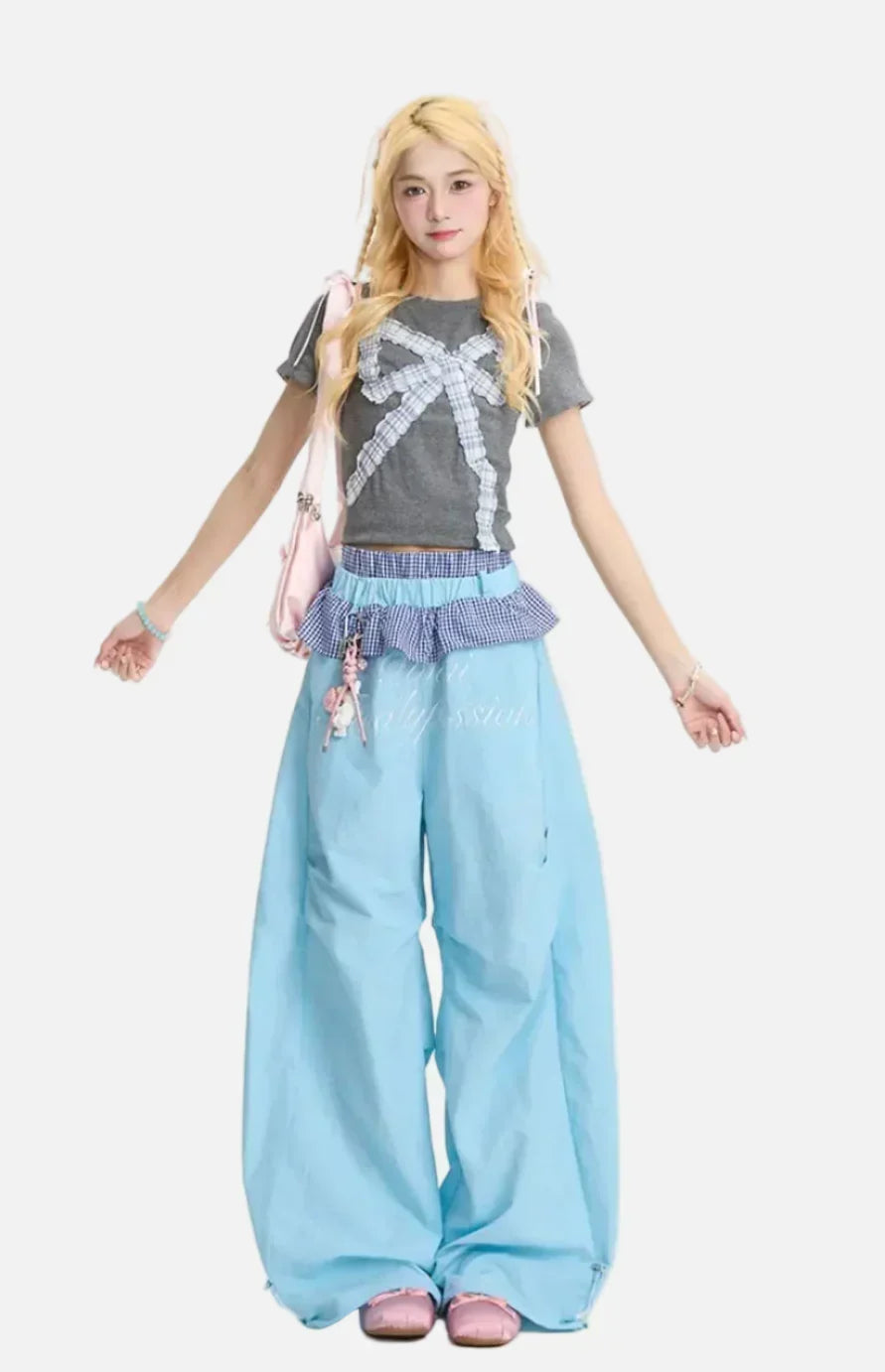 Fırfırlı Bel Detaylı Geniş Paça Jogger