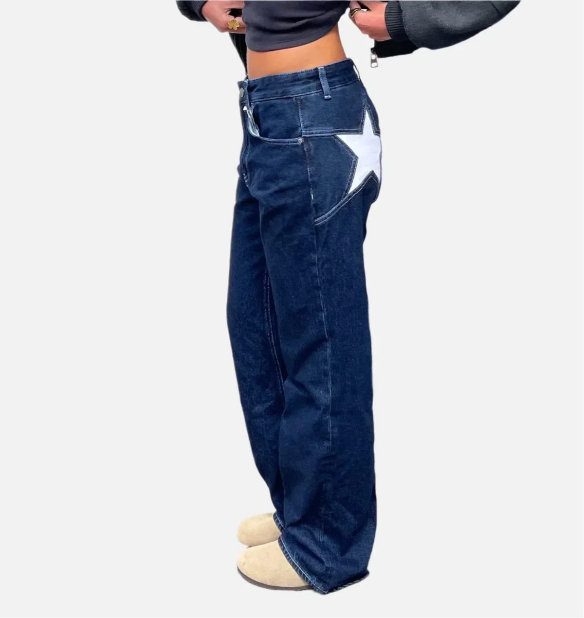 ıldız Patch Detaylı Geniş Paça Kot Pantolon