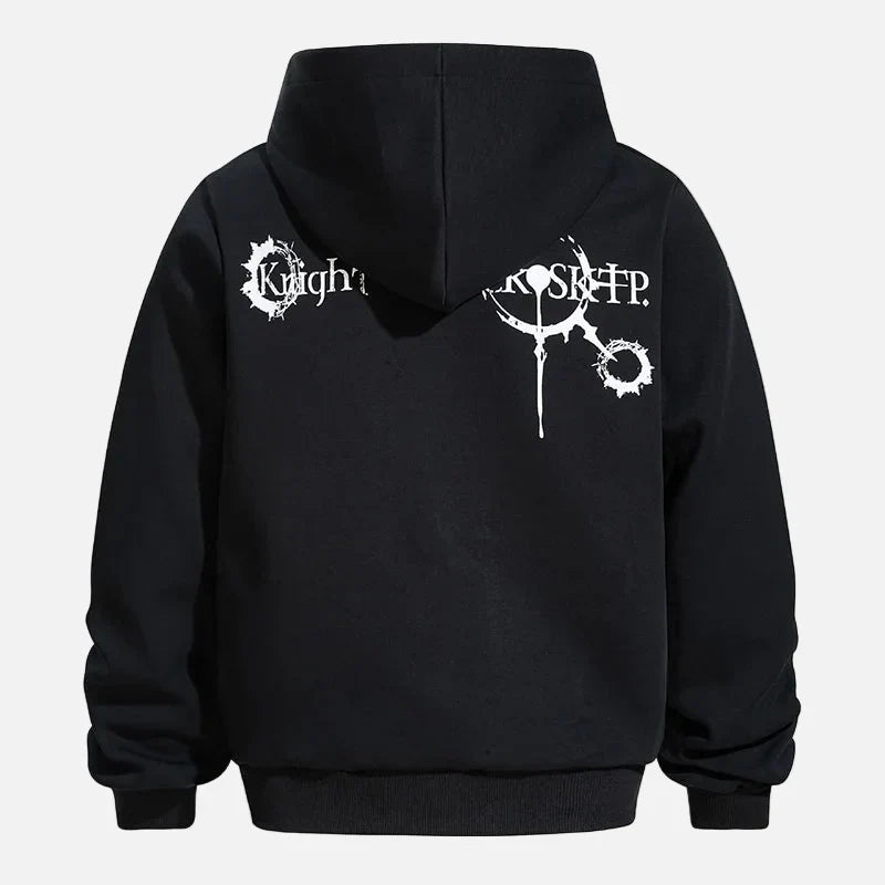 Gotik Baskılı Bol Kesim Kapüşonlu Sweatshirt
