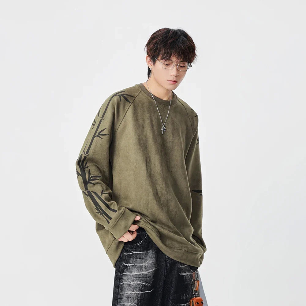 Bambu Desenli Bisiklet Yaka Sweatshirt