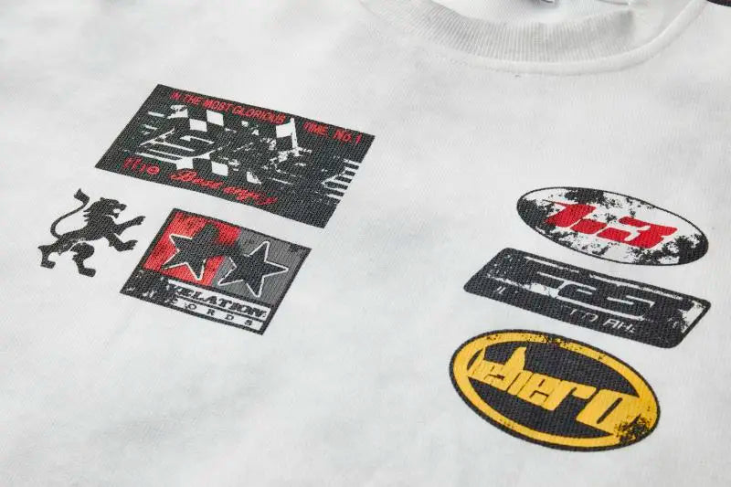 Streetwear Amerikan Retro Baskılı Yarış Sweatshirt