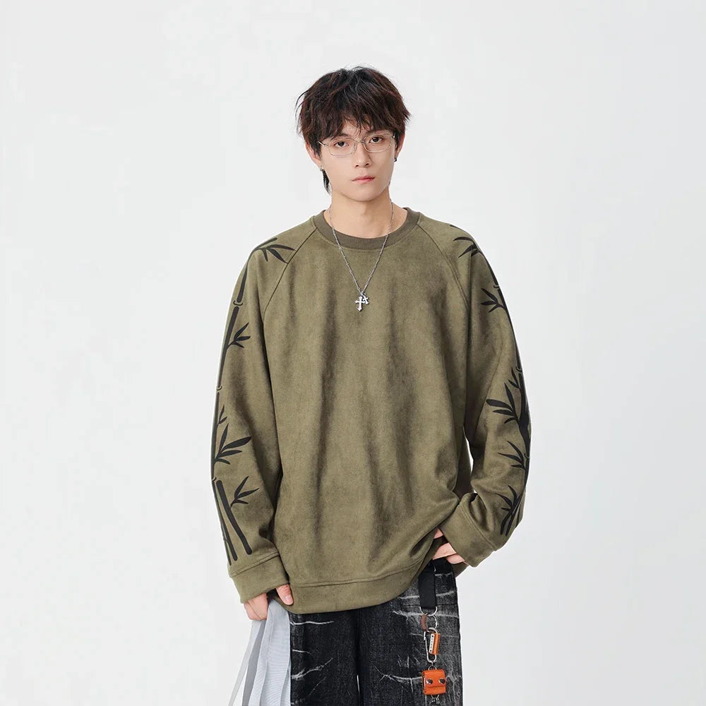 Bambu Desenli Bisiklet Yaka Sweatshirt