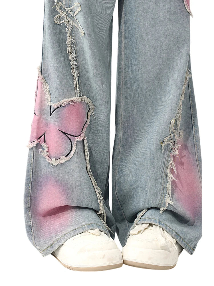 Kelebek Patch Detaylı Yıpratmalı Kot Pantolon