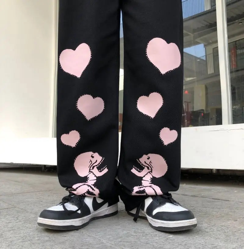 alp Aplikeli Dinozor Baskılı Geniş Paça Jogger