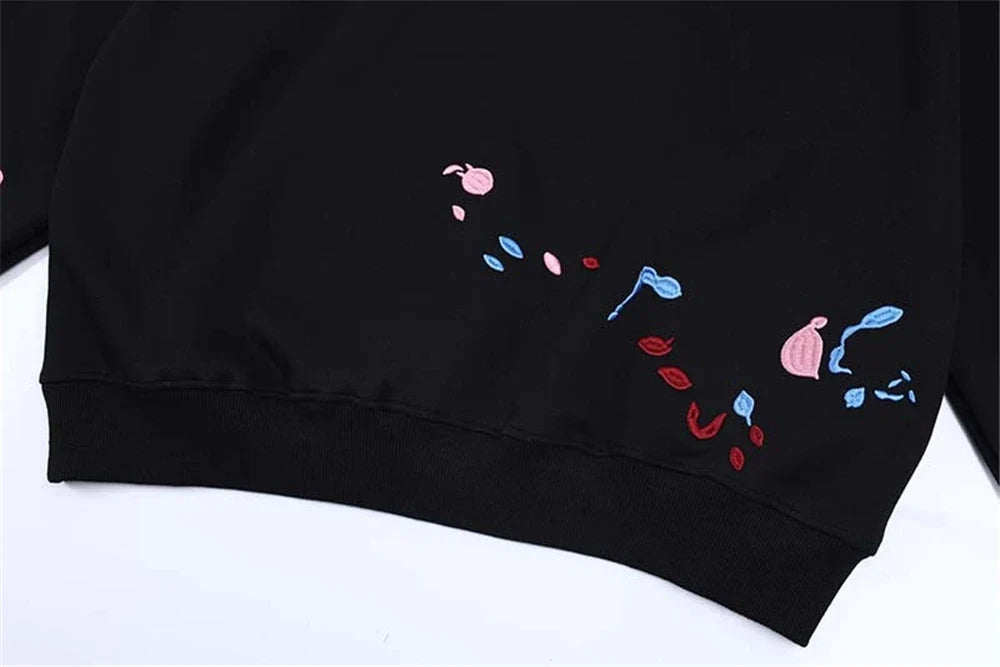 Baharlık Havalı Standart Nakışlı Bol Kesim Kapüşonlu Sweatshirt