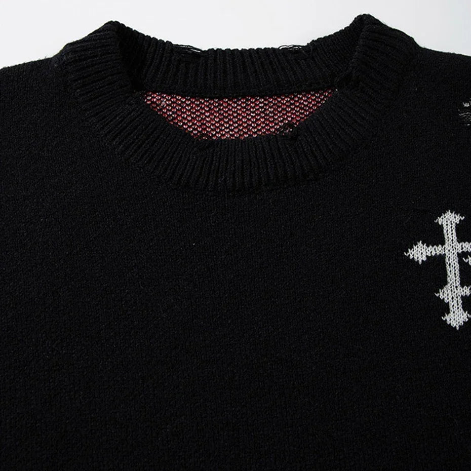 Y2K Moda Oversize Gotik Örümcek Baskılı Örgü Kazak