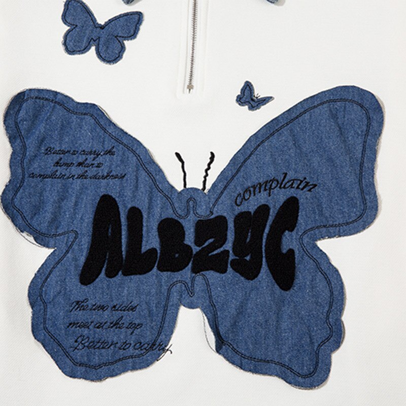 Kelebek Yamalı Oversize Denim Sweatshirt