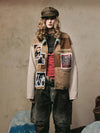 Klasik Oversize Sokak Stili Patchwork Kot Ceket