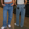 Y2K Yıldız Baskılı Jean Pantolon, yakın çekim — Navra Wear